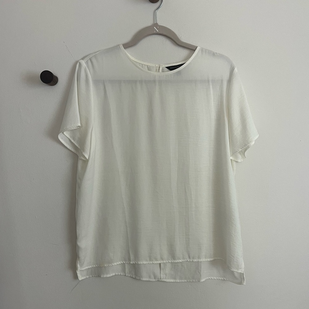 Banana Republic Silky Satin Ivory Short-Sleeve Blouse Oversized Draped T-shirt